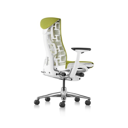 Embody office chair, on castors, white frame, green apple fabric